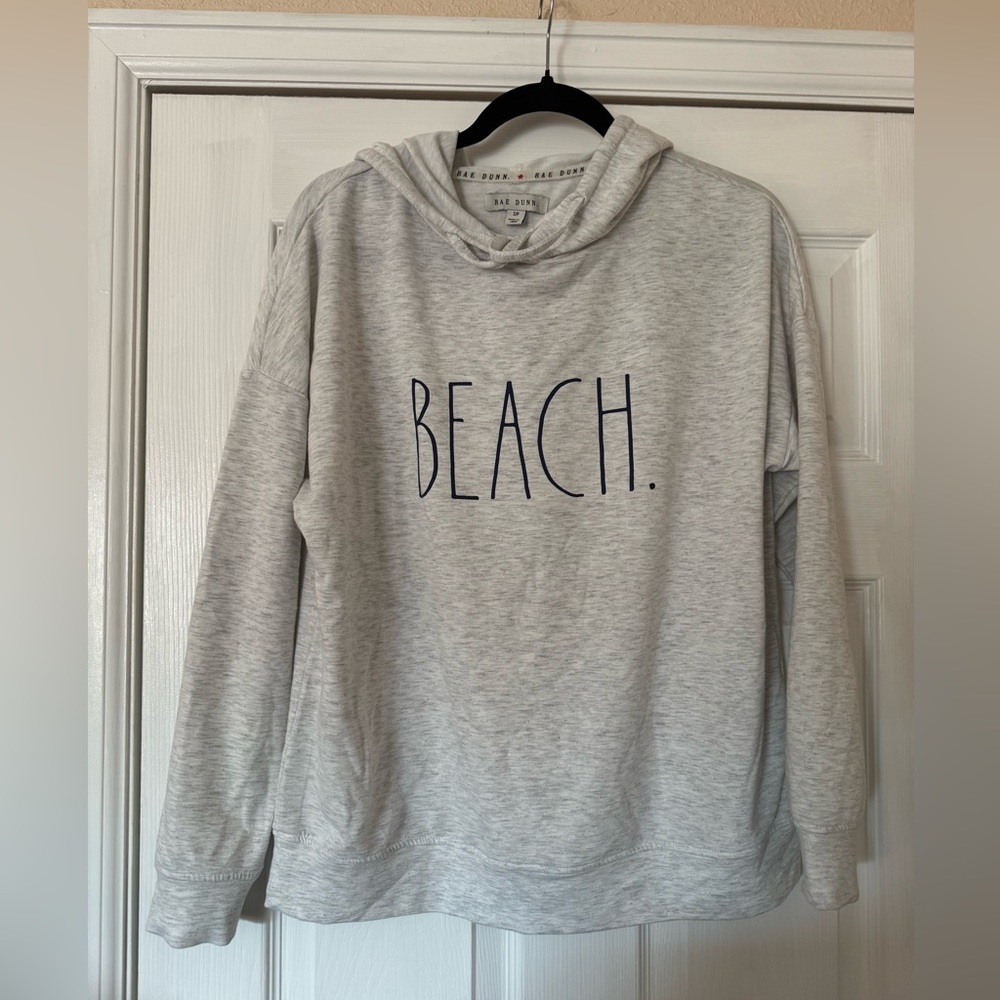 Rae Dunn “BEACH” Light Gray Hoodie size small